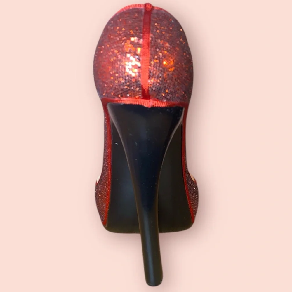 WILD EYE DESIGNS 6” High Heel Stiletto Wine Bottle Holder Red Glitter & Black - Picture 4 of 6